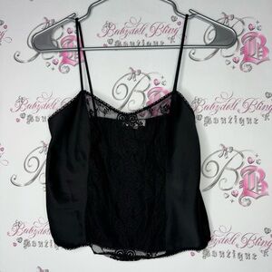 French maid tank top lace trim middle vintage coquette Black Lace Camisole Top